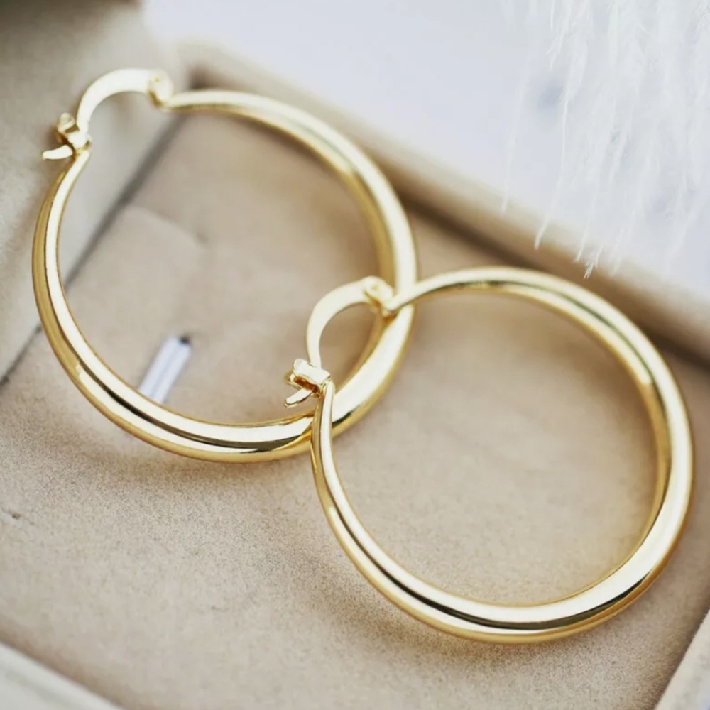 925 Silver, Gold, Rose Gold Hoop Earrings - Picture 2 of 6